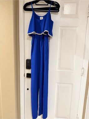 New Blue Pom-Trim Jumpsuit